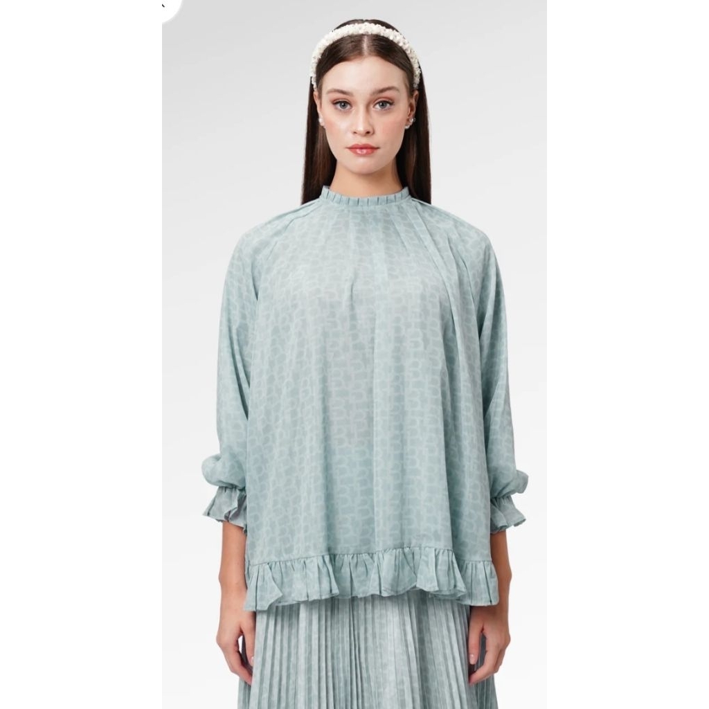 Benang Jarum Monogram Ruffle Blouse Zellige