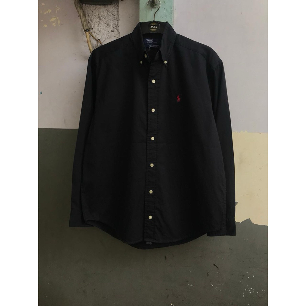 kemeja Ralph Lauren hitam polos lengan panjang preloved