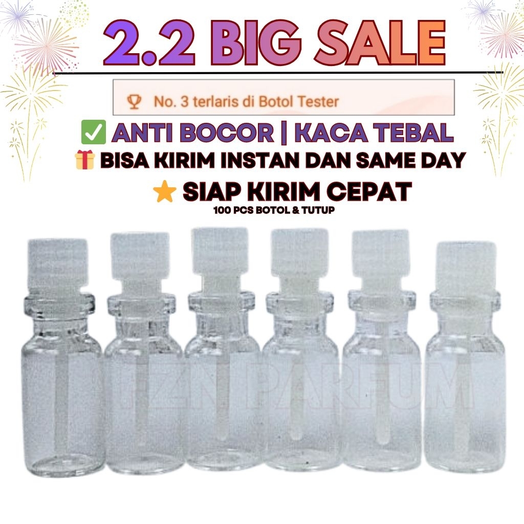 BOTOL TESTER KACA  3 ML BOTOL TESTER SAMPLE  BOTOL OLES  BOTOL PARFUM TESTER  100 PCS