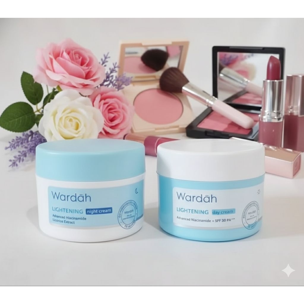 Paket wardah lightening cream day & night/krim siang dan malam