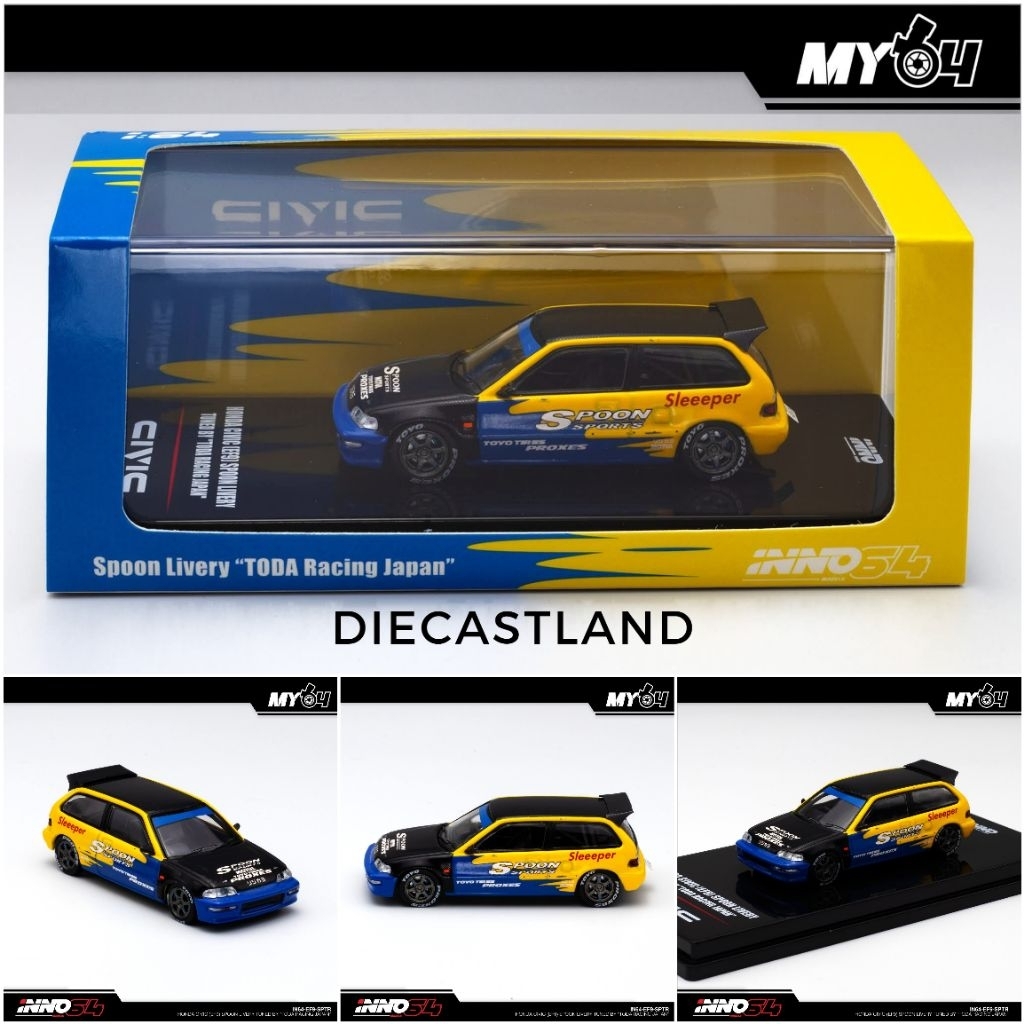 INNO64 1/64 Honda Civic (EF9) Spoon Livery Tuned by "Toda Racing Japan" IN64-EF9-SPTR Mobil Miniatur