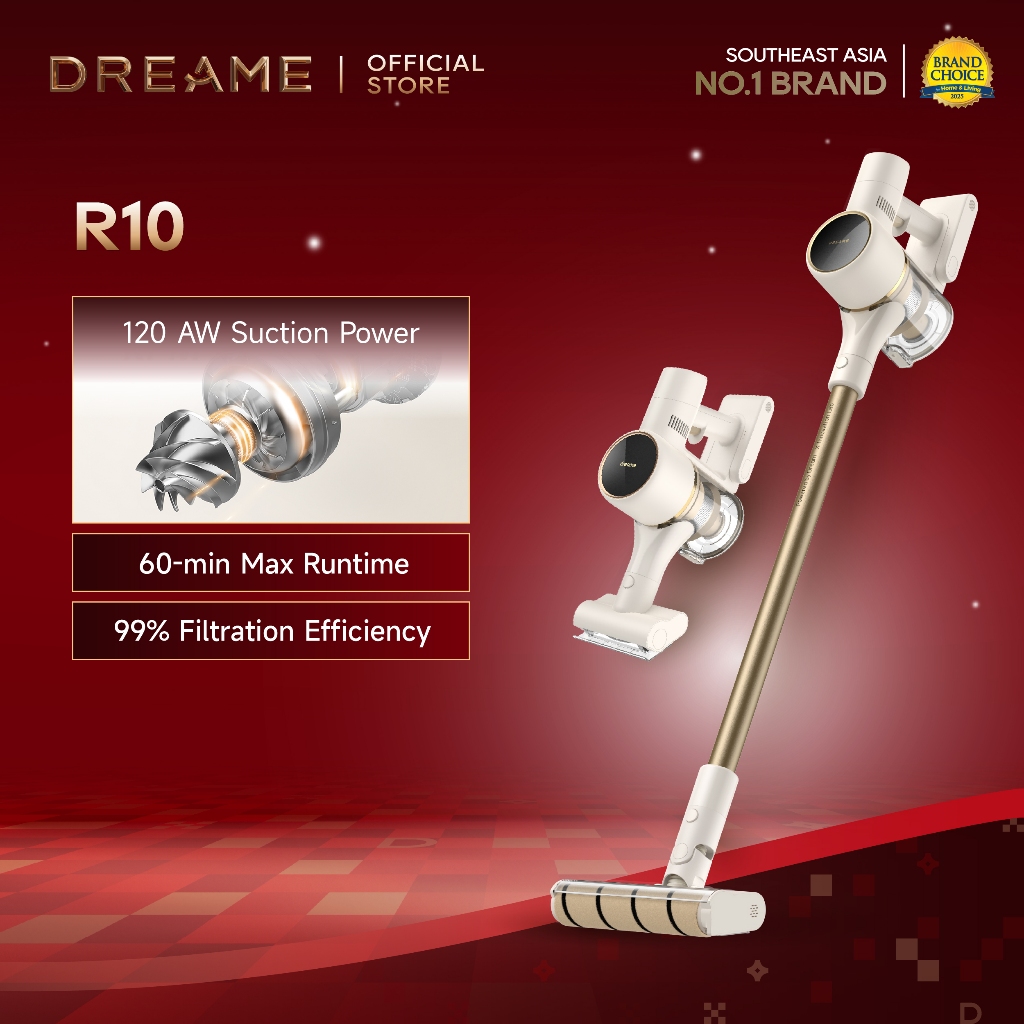 Dreame R10 Cordless Vacuum Cleaner LED Light Detector | Brush Head with LED Lights | 60 Mins Run Tim