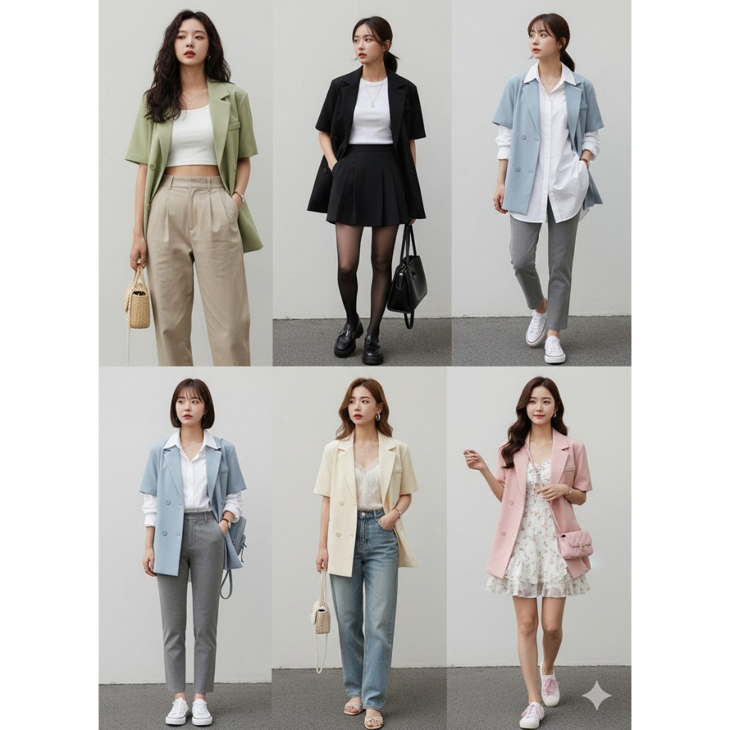 Blazer Wanita Kekinian Korean Style Yoyo Outer Kode JB #2 Bahan Kain Katun Aplikasi Kancing Jas Kerj