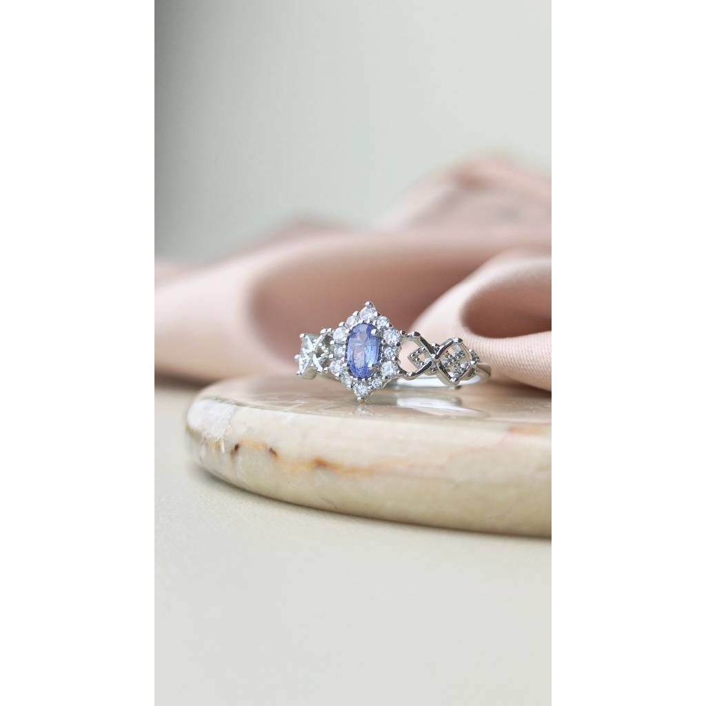 Natural Tanzanite Silver Plated Cooper Ring Adjustable Luxury Design