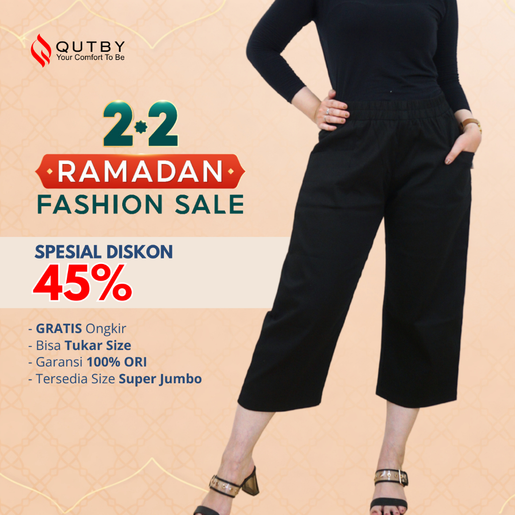 QUTBY - Celana Wanita Korean Crop Pants Jumbo Bahan Katun