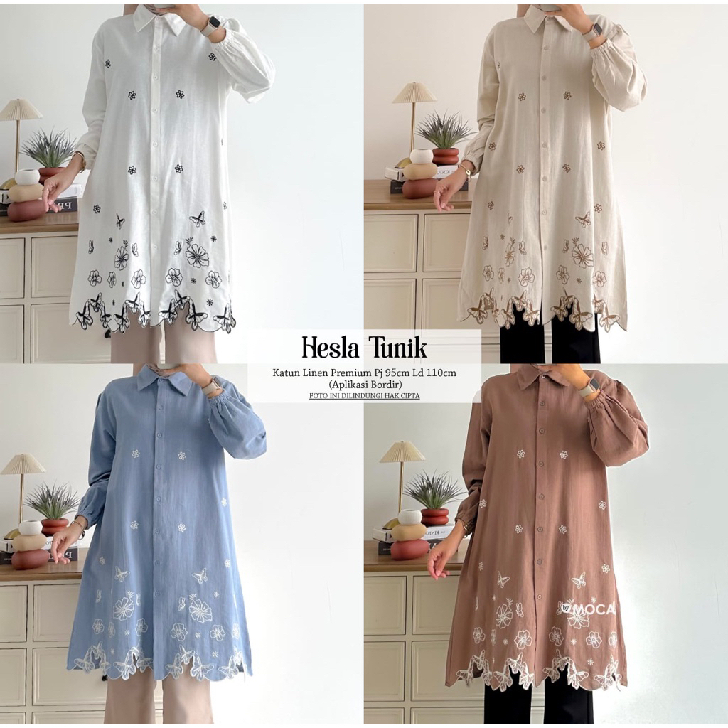 HESLA FIMEI TUNIK ORIGINAL BY MOCA katun linen premium COTTON SULAM BORDIR PREMIUM FULL FURING IMPOR
