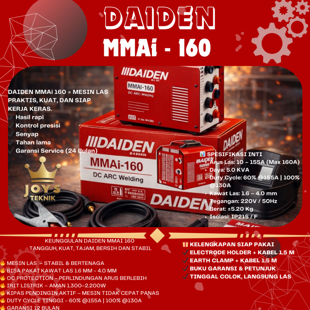 Daiden MMAI 160 Mesin Las Listrik / Daiden Travo Las Listrik Inverter Welding MMAI 160A