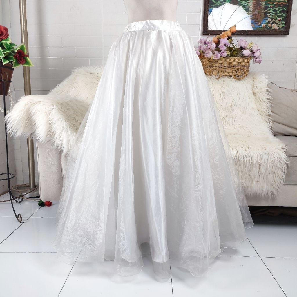 rok panjang organza rok putih organza rok panjang megar flowy skirt flare skirt