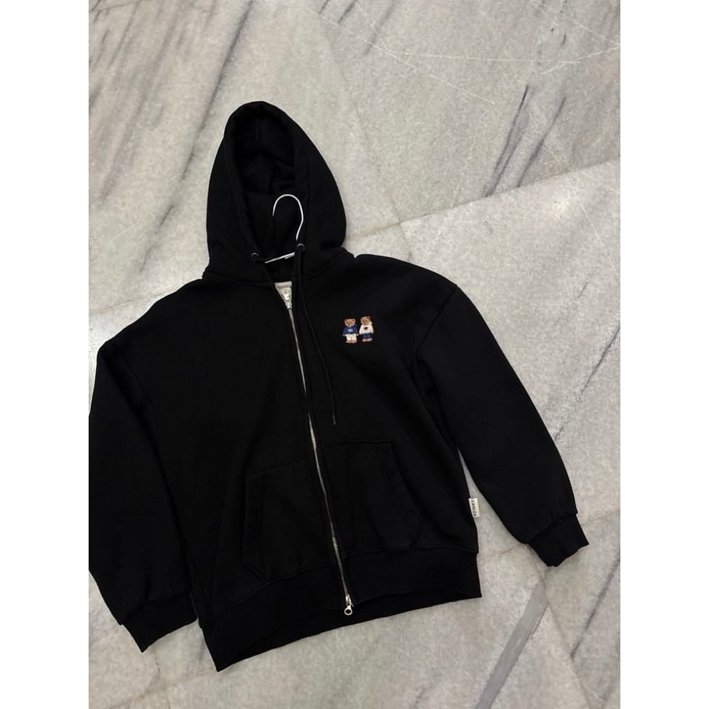 Ambler Korea Twinlook Bear Zip Hoodie Black size S
