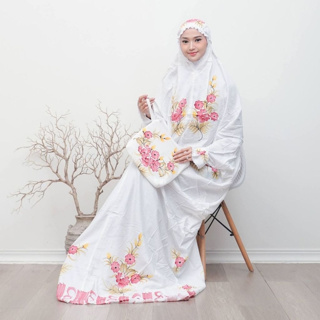 mukena dewasa mukena lajuran terusan mukenah rayon tebal adem nyaman putih renda mukena murah