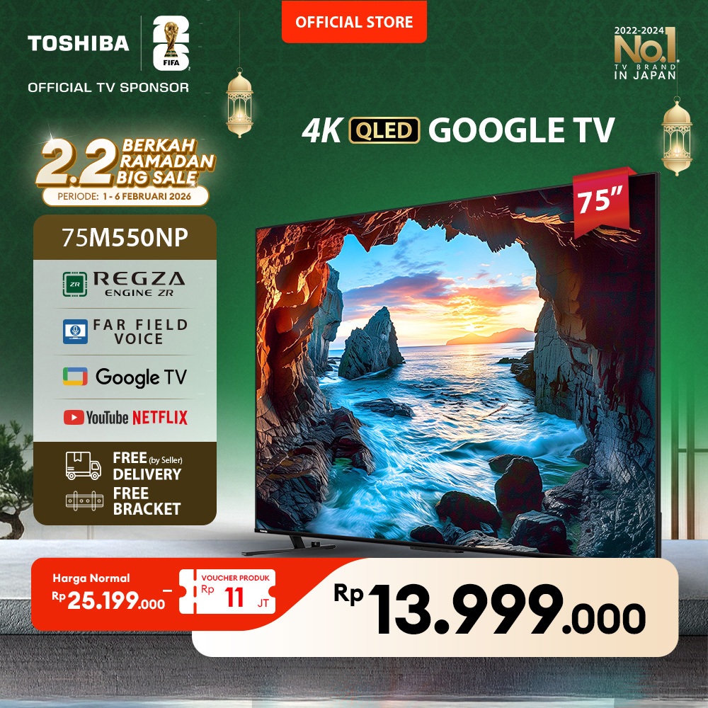 [4K QLED Google TV] [FREE BRACKET] Toshiba TV 75" 4K UHD Google TV - Quantum Dot QLED FALD Dolby Vis