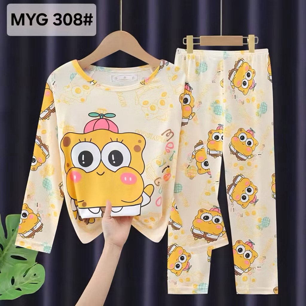 Baju Anak Import Karakter Spongebob  /kaos anak -baju tidur anak- setelan anak