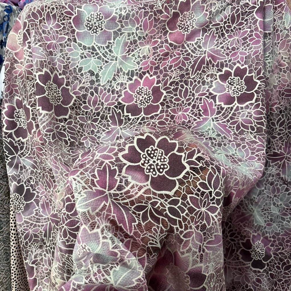 Kain Tile Brukat Motif Bunga Shabby Pink Purple - Bahan Tile Premium