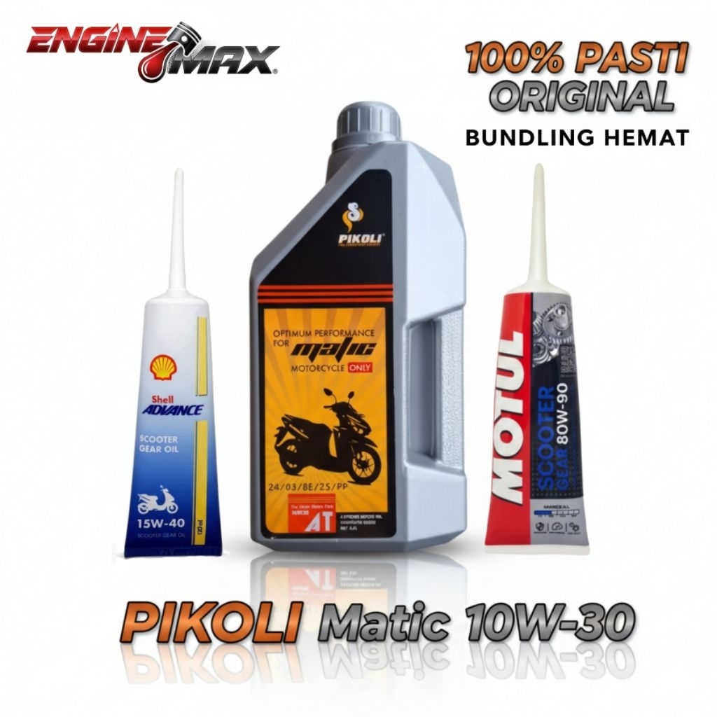 HEMAT - Paket Oli Wangi Pikoli Matic 10W30 0.8L/1L  + Oli Gardan Motor Matic PASTI ORI *FREE STICKER