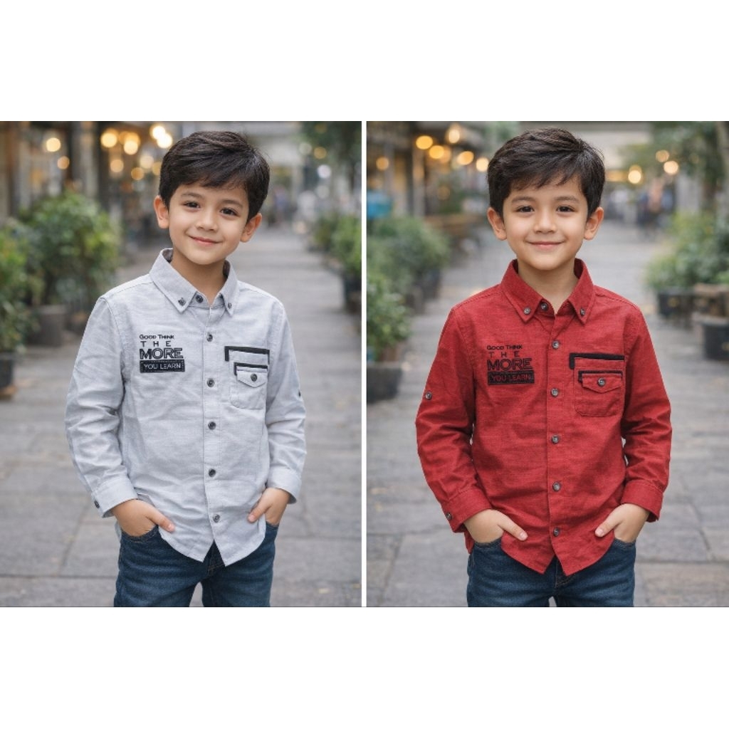 Kemeja Anak Laki-Laki UIS Lengan Panjang | Kemeja Anak Casual Motif Bordir Premium