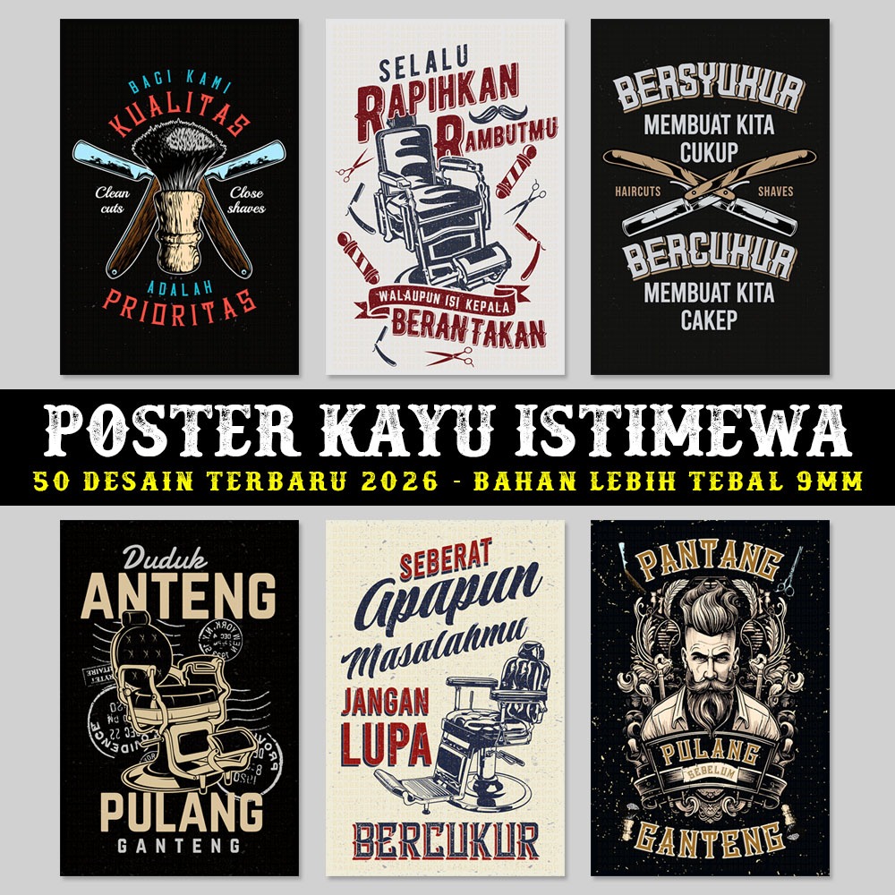 Poster Kayu Barbershop Frame Kayu MDF Tebal 9MM Hiasan Dinding Barbershop