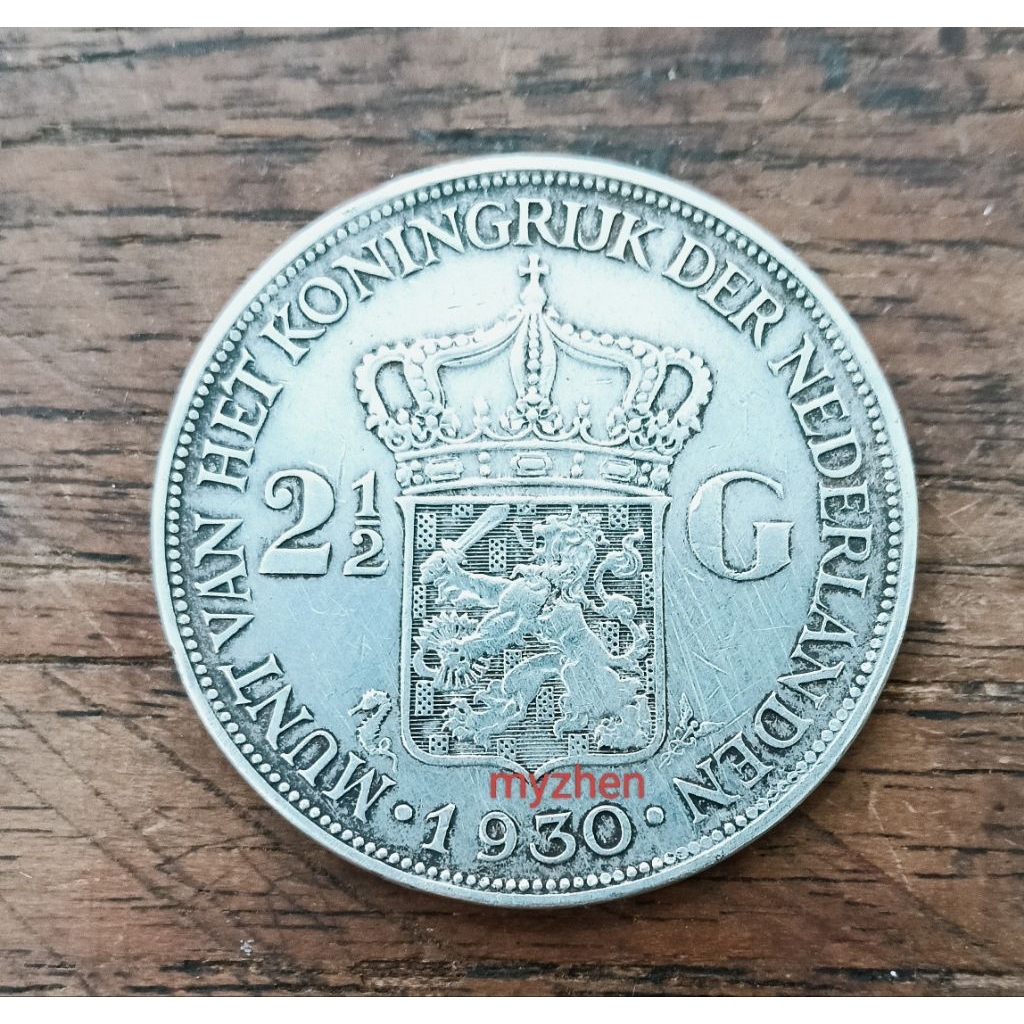 koin perak asli wilhelmina 2,5G 1930