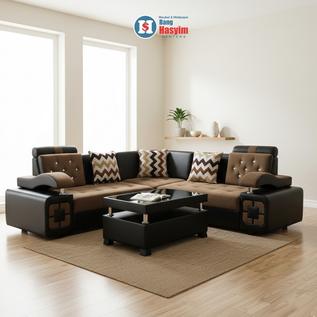 BANG HASYIM Sofa Sudut 22 Sofa Ruang Tamu Sofa Keluarga Sofa Coklat Tua Sofa Mewah Minimalis