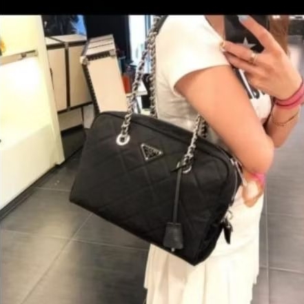 Ready Prada Bauletto Tessuto Impuntu Medium Black Nero SHW