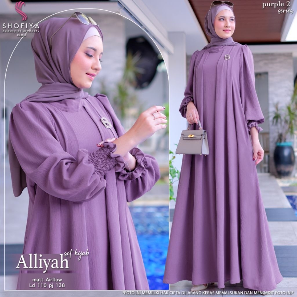 Gamis Alliyah Set Hijab Putih Tulang Broken White Crinkle Cey Airflow Premium High Realpict Original