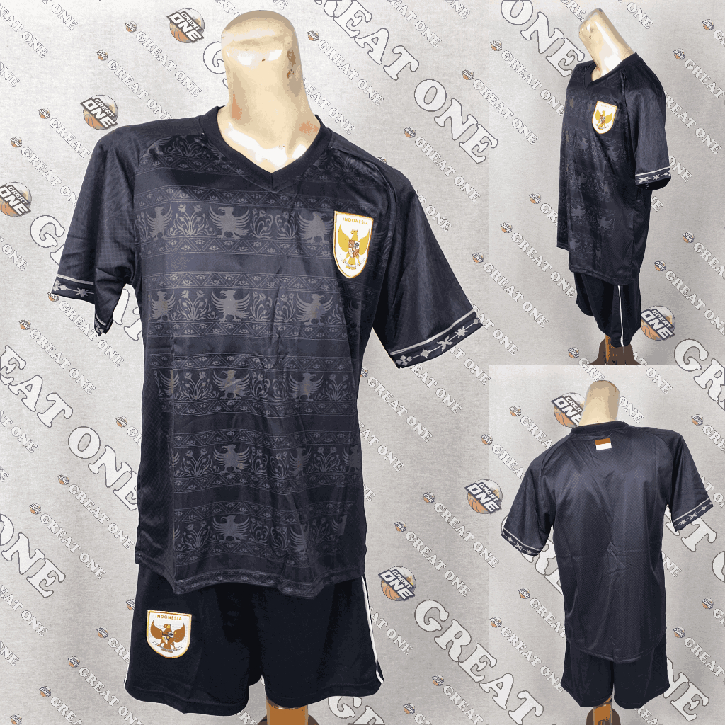 Setelan Baju Kaos Jersey Sepak Bola Anak Kids Sport Timnas Indonesia Third Hitam 2025 CR