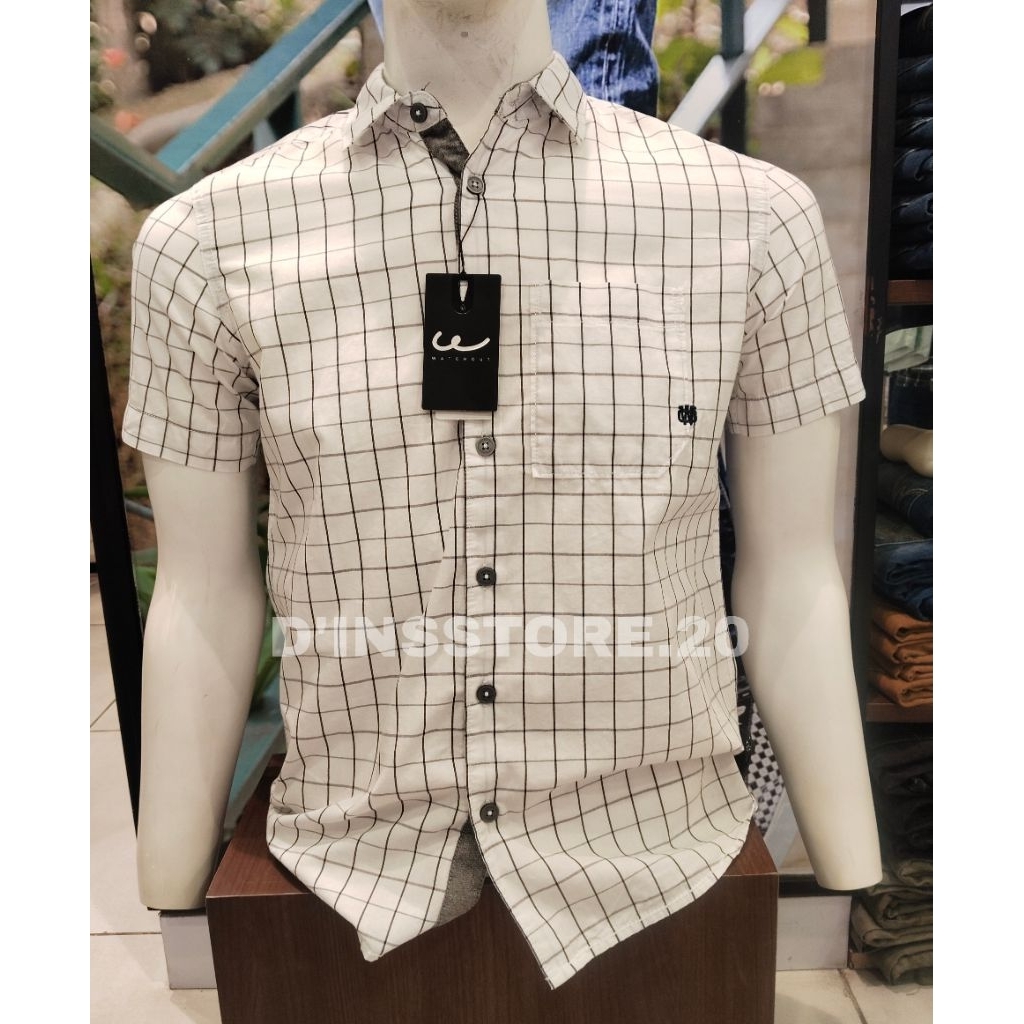 KEMEJA PRIA WATCHOUT JEANS SLIM FIT WARNA PUTIH LENGAN PENDEK KUALITAS PREMIUM