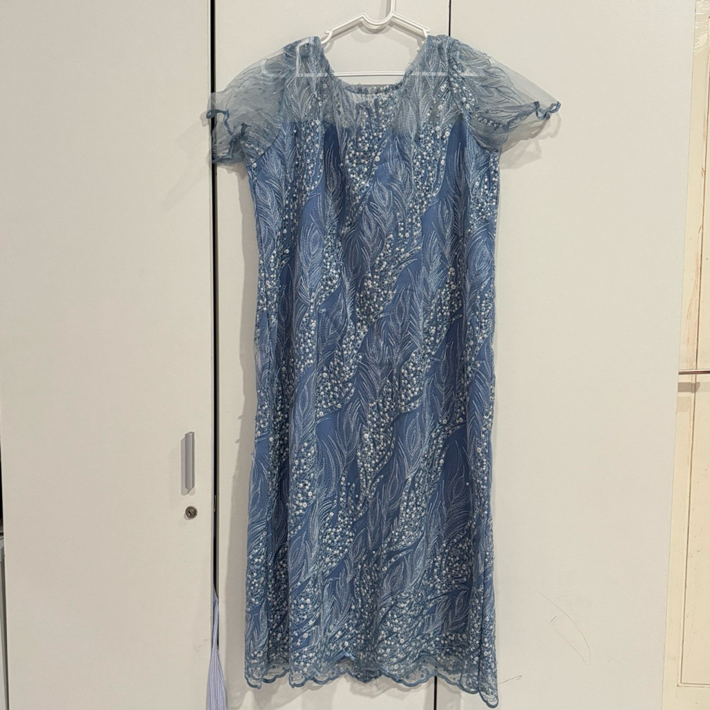 dress kondangan pearl brokat lengan pendek (customized)