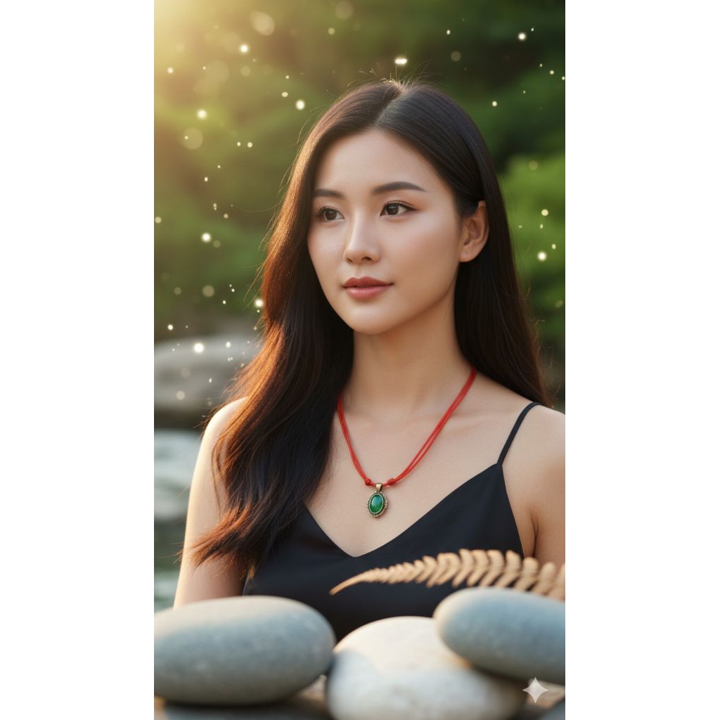 kalung liontin batu giok hijau natural perungguh tali merah.