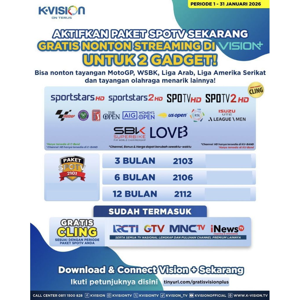 Voucher Paket SPOTV k-Vision 90/180 Hari