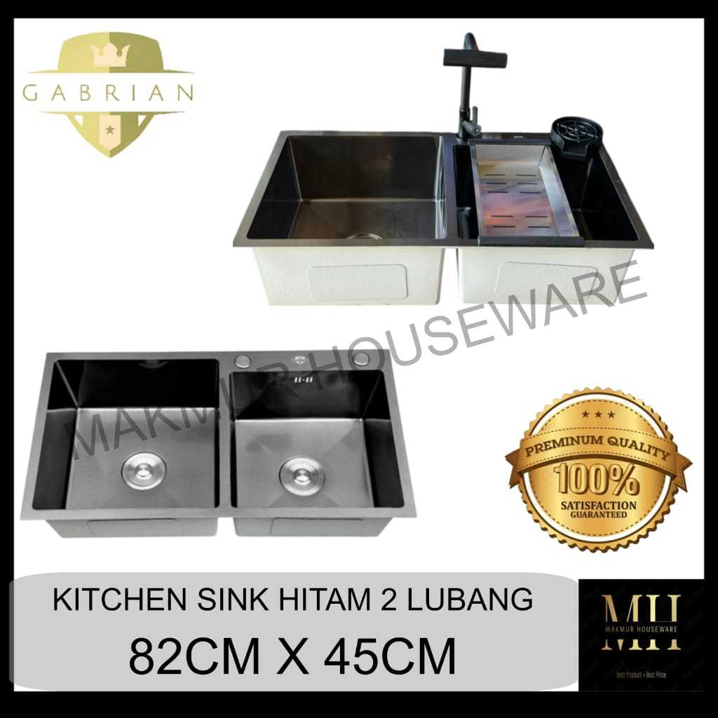 KITCHEN SINK STAINLESS 2 LUBANG HITAM / WASTAFEL BAK CUCI PIRING 2 LUBANG 8245 STAINLESS HITAM