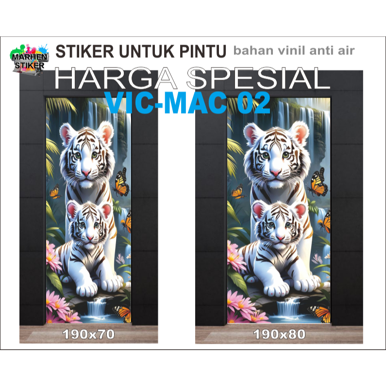 Stiker pintu motif macan putih bahan vinil anti air