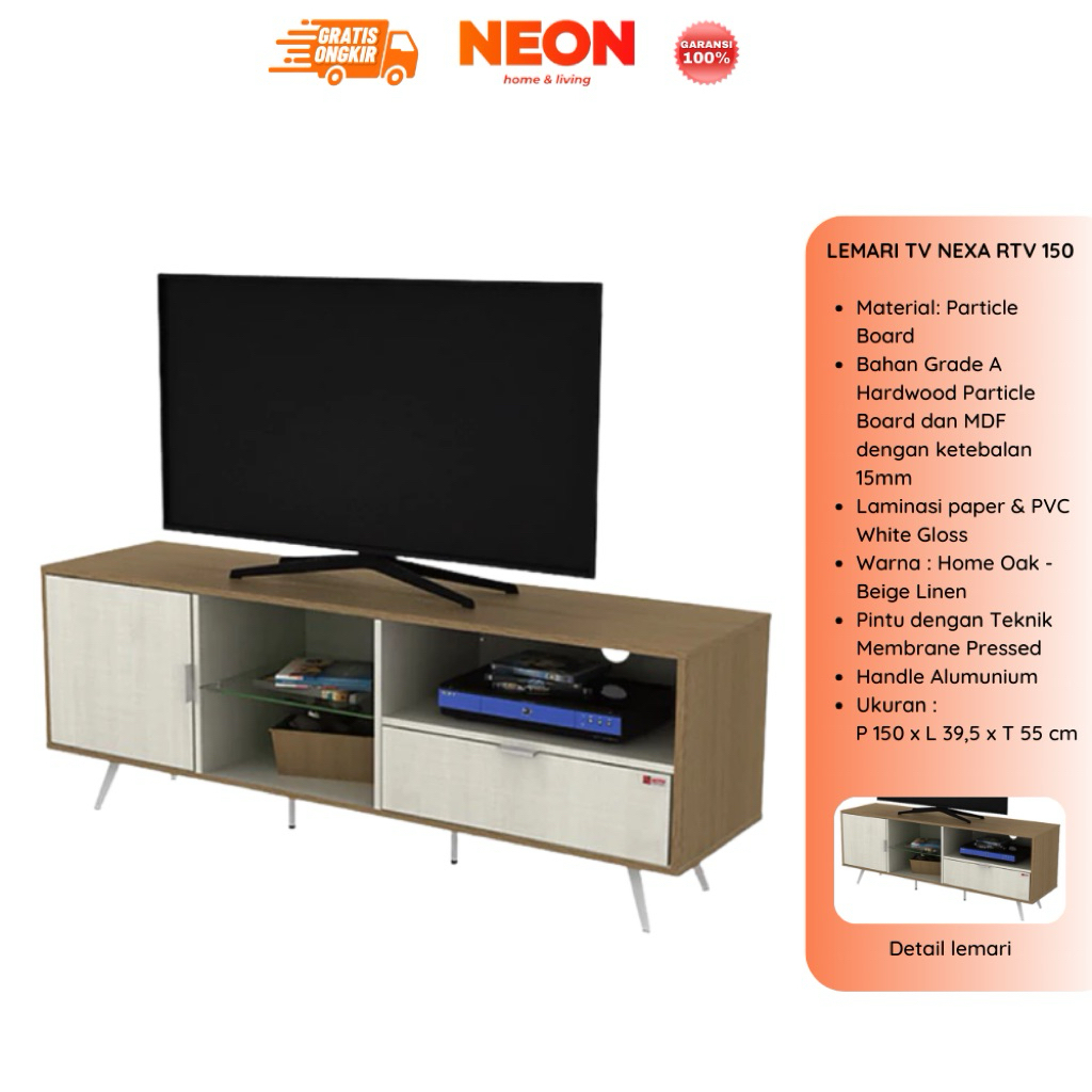 NEON Rak TV Nexa RTV 150 | Meja TV | Buffet TV | Lemari TV Minimalis Makassar
