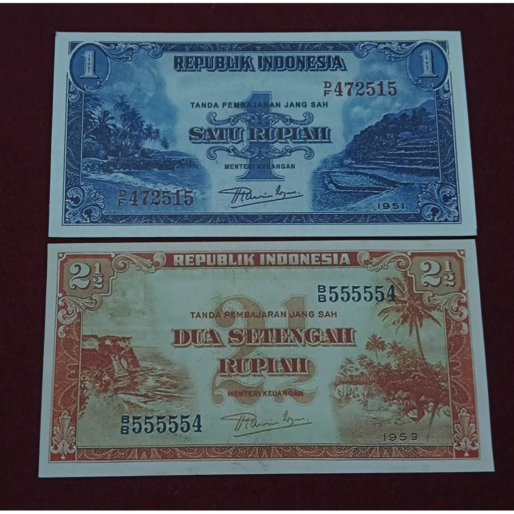 Uang REPRO Indonesia Satu Set 2 Lembar Seri Pemandangan Tahun 1951 & 1953
