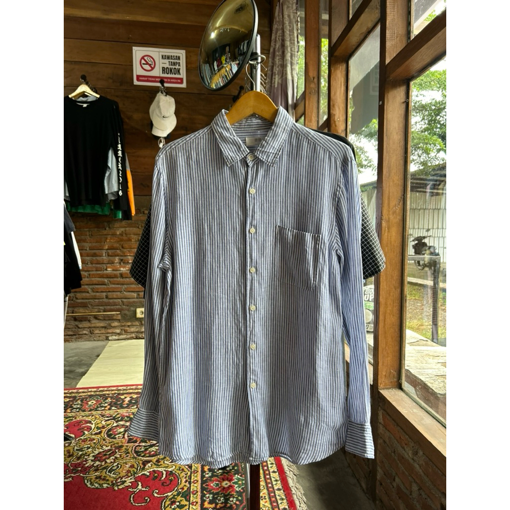 Kemeja Linen Uniqlo Stripe L Second Original