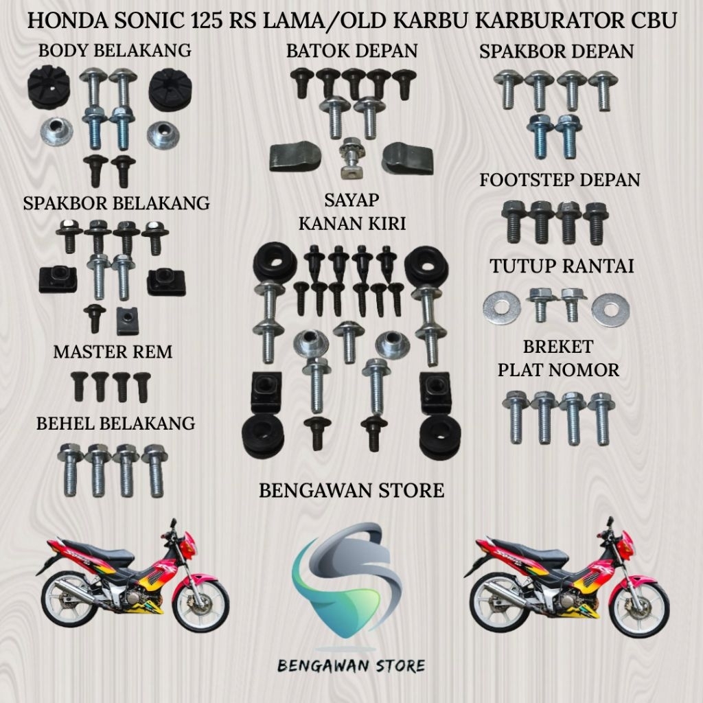 Baut Full Set Cover Bodi Body Honda Sonic 125 RS Lama / Old Karbu Karburator CBU