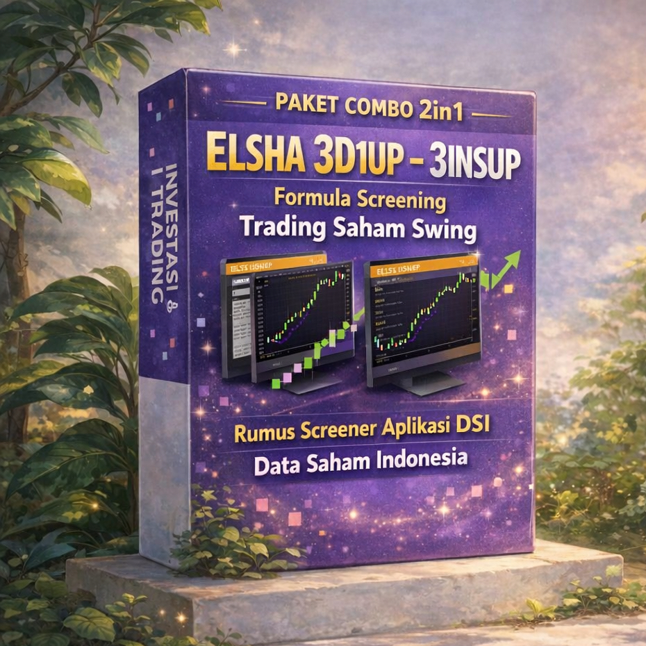 Paket Combo 2in1 ELSHA 3D1UP-3INSUP Formula Screening Trading Saham Swing Rumus Screener Aplikasi DS