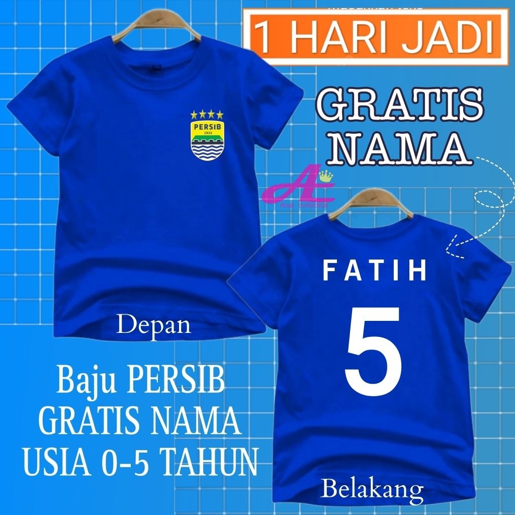 AISA BAJU KAOS PERSIB NAMA BELAKANG BAYI ANAK MURAH SEPAK BOLA