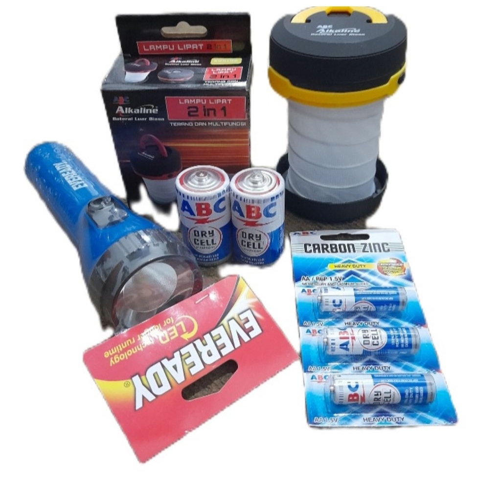 Lampu Emergency [1 pcs] + Baterai ABC AA [3 pcs] + Senter BESAR led [1 pcs] + Baterai ABC Besar [2 p
