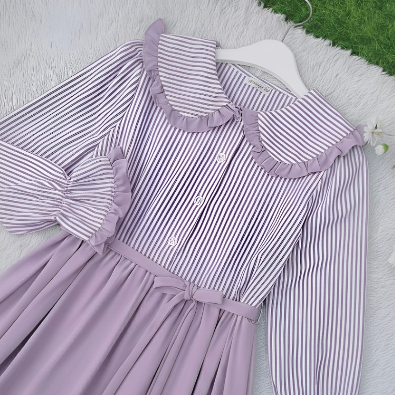 Gamis Tatiana – Dress Kombinasi Katun Salur Premium & Crinkle Airflow | Anak-anak - Dewasa