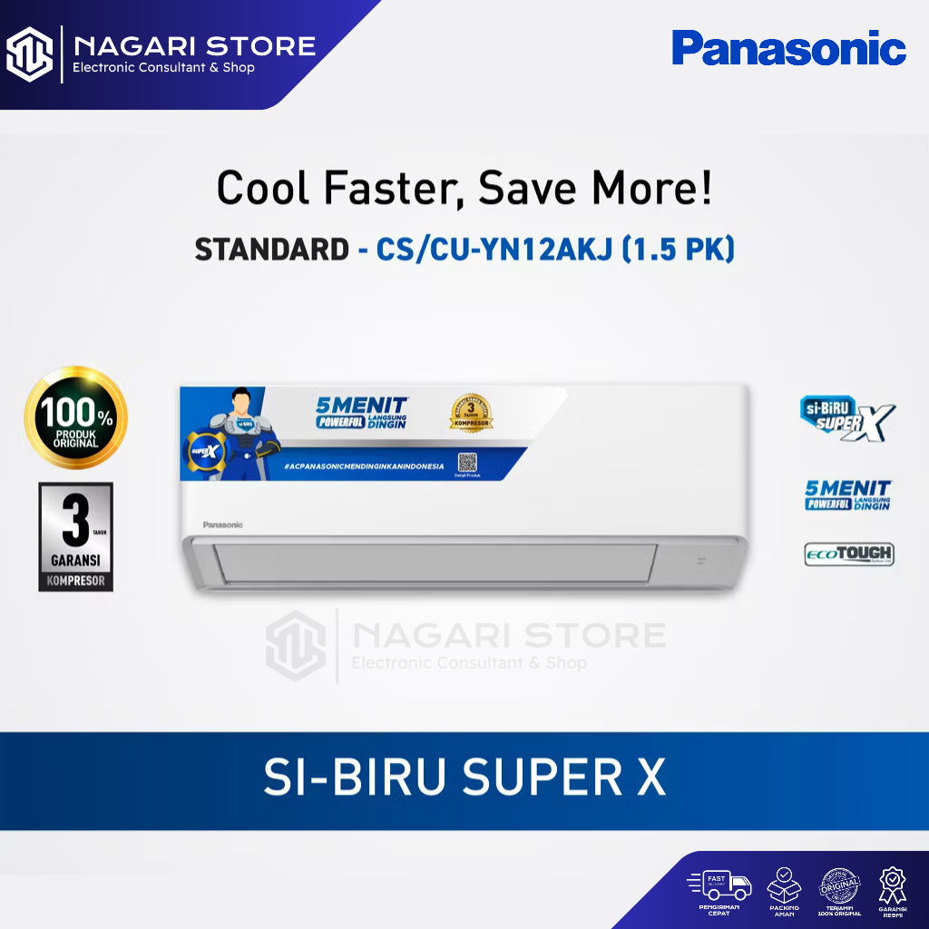Panasonic AC Split CS-YN12AKJ AC 1.5 PK Standard 12000BTU 1.020W Ecotough Baru Garansi Resmi