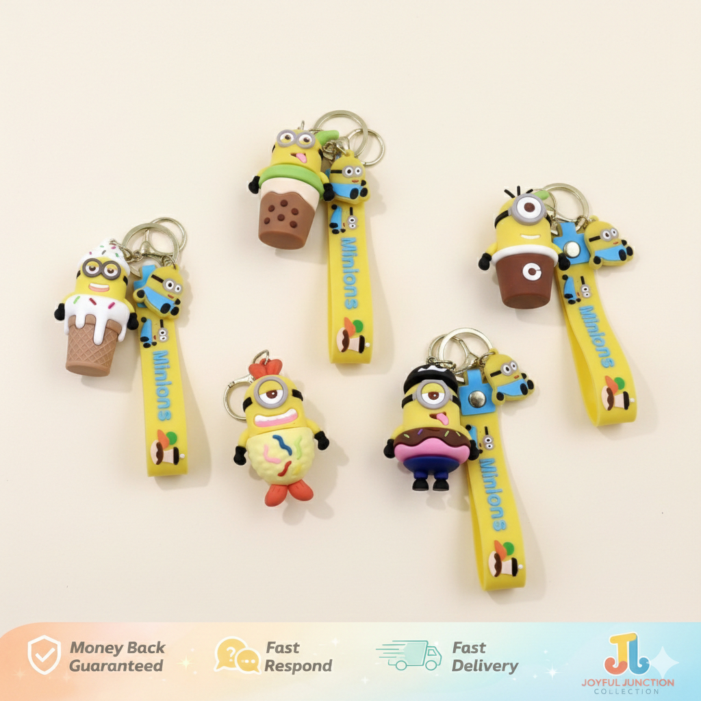 Keychain Minions Makanan Lucu Gantungan Tas Minion Kostum Unik Aksesoris Gantungan Kunci Mobil Motor