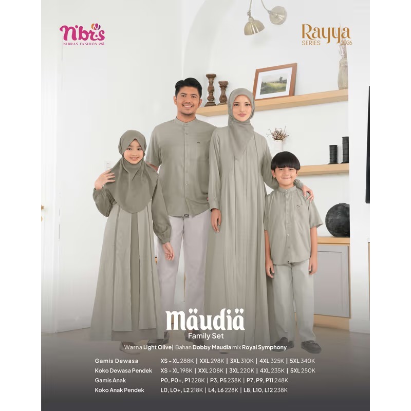 Gamis Sarimbit Nibras Terbaru MAUDIA LIGHT OLIVE Gamis set Keluarga Lebaran Termurah Gamis Couple Ni