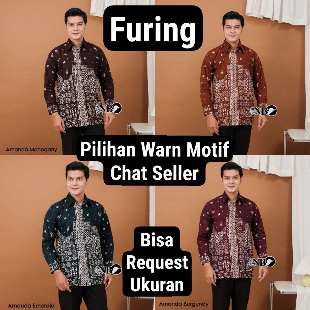 KEMEJA MOTIF AMANDA & ROK DOUBLE FURING / BAJU SERAGAM BATIK COUPLE PASANGAN SARIMBIT KELUARGA CUSTO
