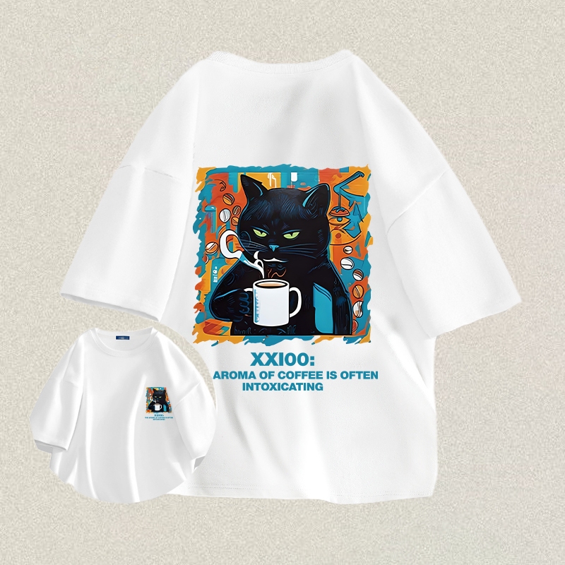 RENELLE Baju Kaos Oversize Pria | Kucing hitam keren Kacamata berbingkai hitam | Kaos Pria Distro Or