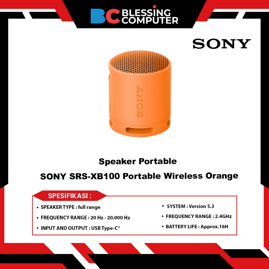 Speaker Portable SONY SRS-XB100 Portable Wireless Orange