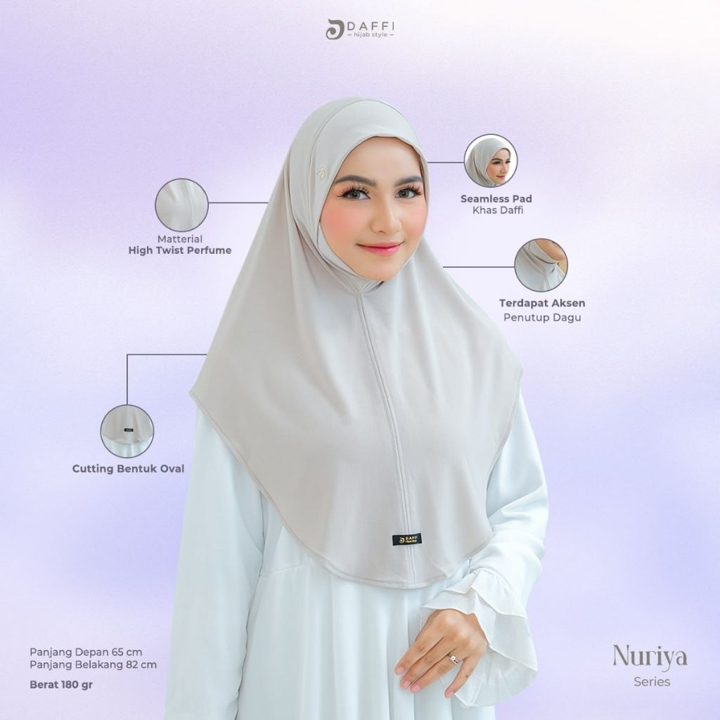 Nuriya Jilbab Daffi Hijab Ori Terbaru Kerudung Instan Jersey Premium Pet Antem
