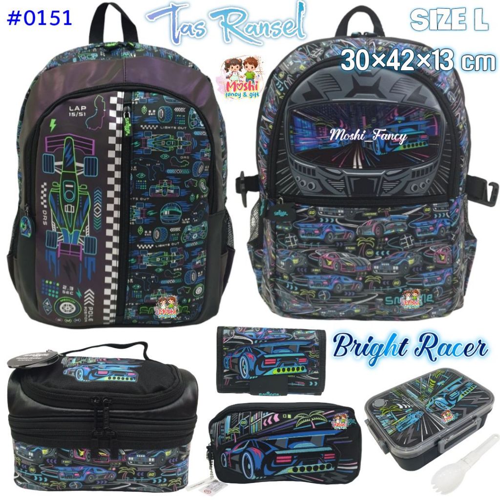 Tas Sekolah Anak Motif Formula Car / Tas Ransel Sekolah Anak Motif Mobil Anak Laki-Laki Boy size  SD