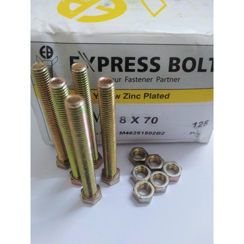 Baut mur kuning M8 x 70(panjang 7cm)