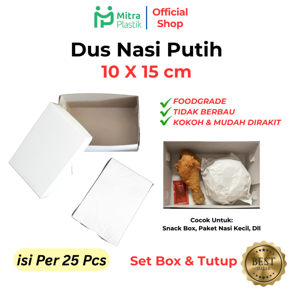 [25pcs] Dus Nasi Kotak 10x15 cm Putih Polos Catering Box