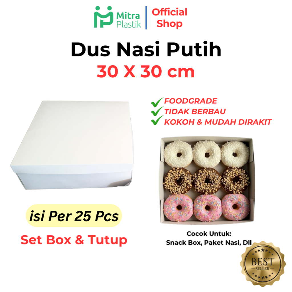 [25pcs] Dus Nasi Kotak 30x30 cm Putih Polos Catering Box